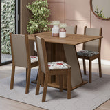 Juego de Comedor Mesa Tapa de Madera 4 Sillas Marrón/Crema/Hibiscos Sophie Madesa