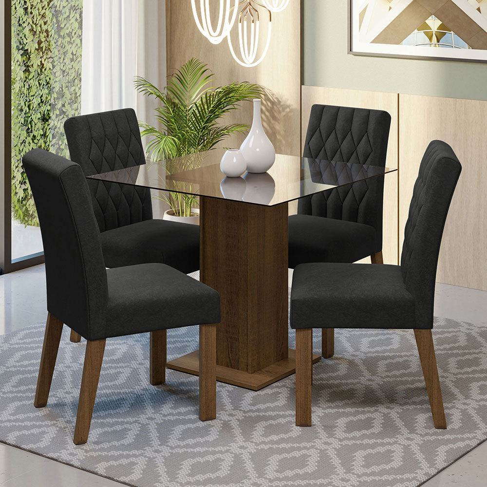 Juego de Comedor Mesa de Vidrio 4 Sillas Madesa Oxford MM 05