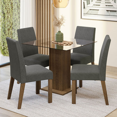 Juego de Comedor Mesa Cuadrada y Tapa de Vidrio 4 Sillas Marrón/Silver Ivy Madesa