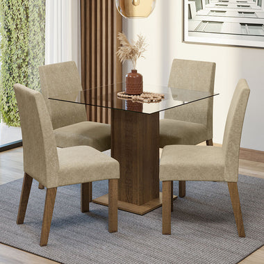 Juego de Comedor con Vidrio Sobrepuesto 4 Sillas Marrón/Imperial Ivy Madesa