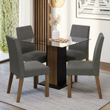 Juego de Comedor Mesa Tapa de Vidrio 4 Sillas Marrón/Negro/Silver Ivy Madesa