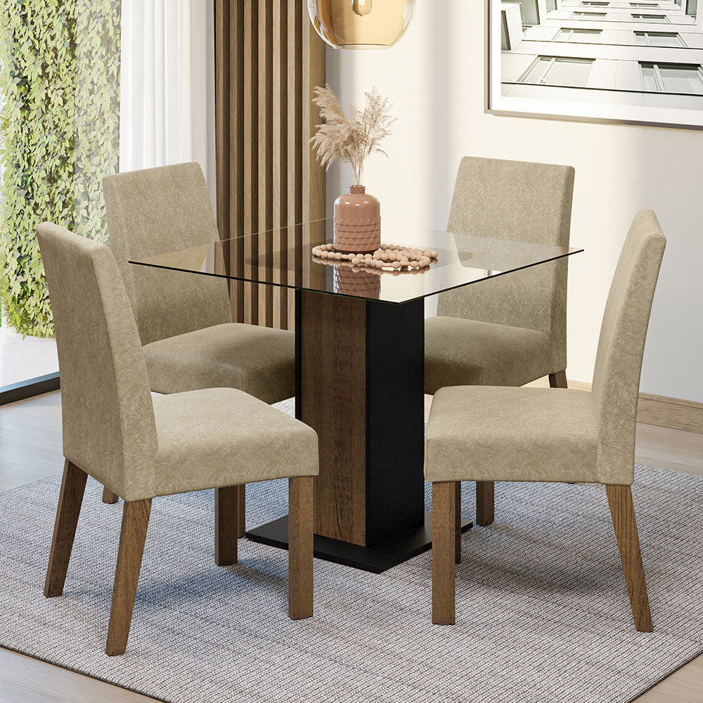 Juego de Comedor Mesa Tapa de Vidrio 4 Sillas Marrón/Negro/Imperial Ivy Madesa