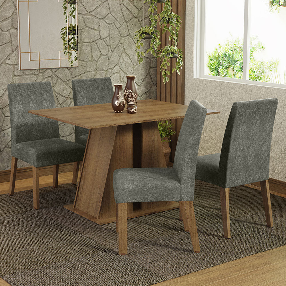 Juego de Comedor Mesa Tapa de Madera 4 Sillas Marrón/Silver Agnes Madesa
