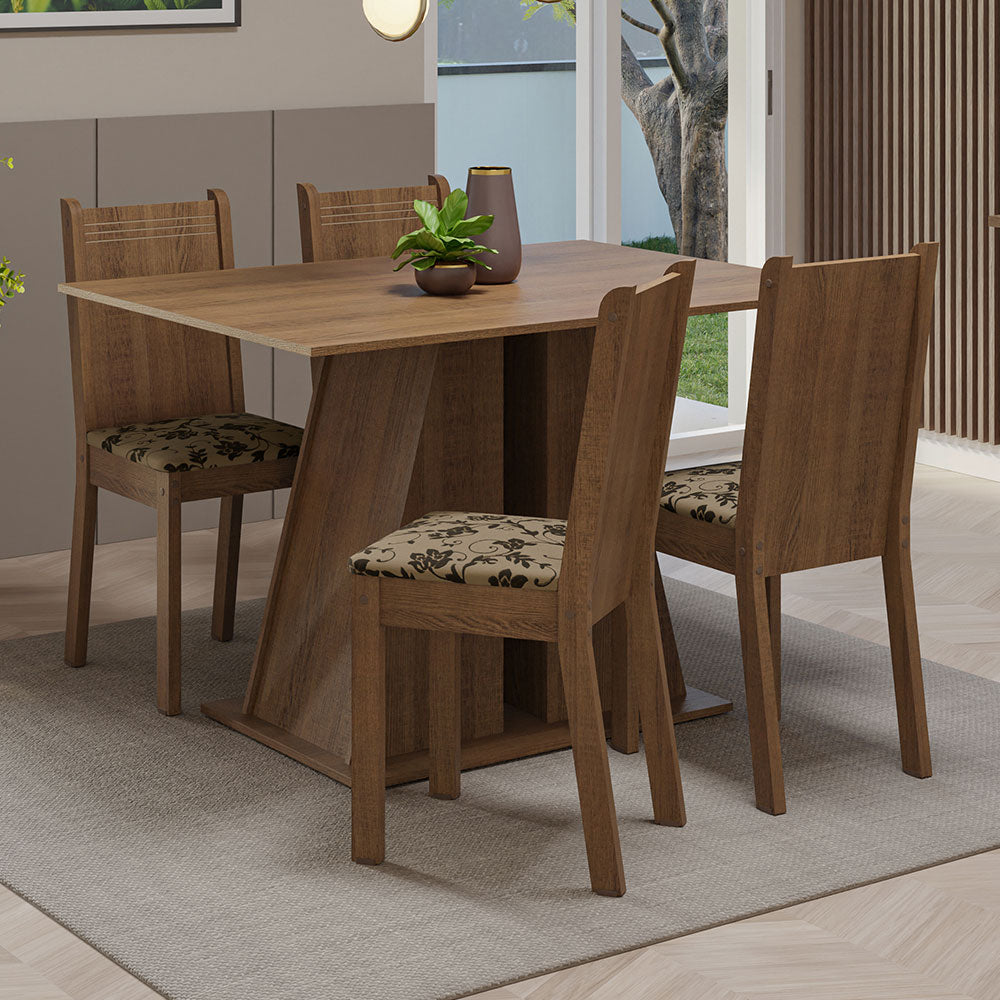 Juego de Comedor Mesa Tapa de Madera 4 Sillas Marrón/Beige Marrón Marilyn Madesa
