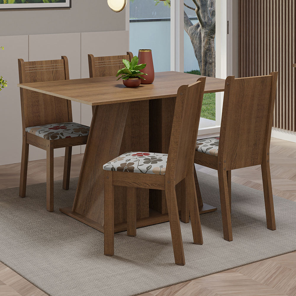 Juego de Comedor Mesa Tapa de Madera 4 Sillas Marrón/Hibiscos Marilyn Madesa