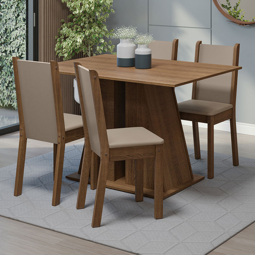 Juego de Comedor Mesa Tapa de Madera 4 Sillas Marrón/Beige Sophie Madesa