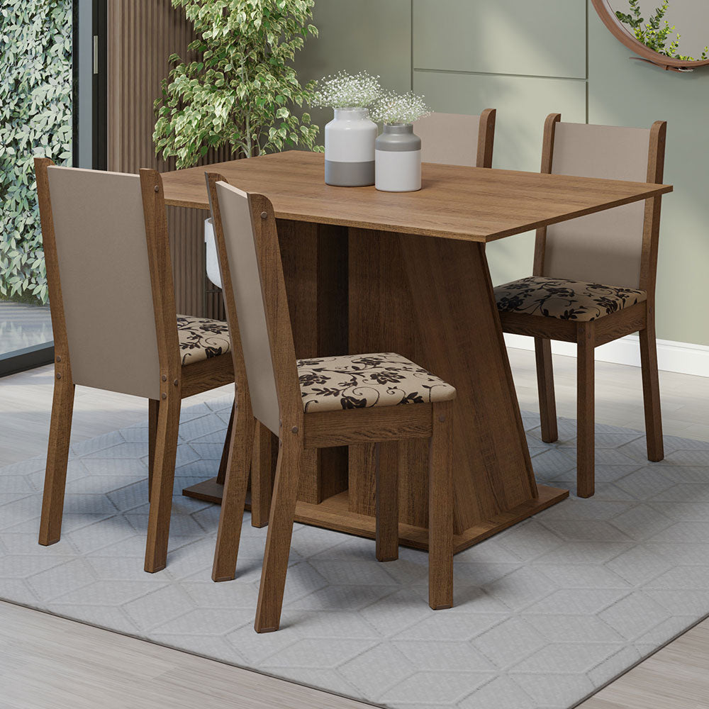 Juego de Comedor Mesa Tapa de Madera 4 Sillas Marrón/Beige Marrón Sophie Madesa