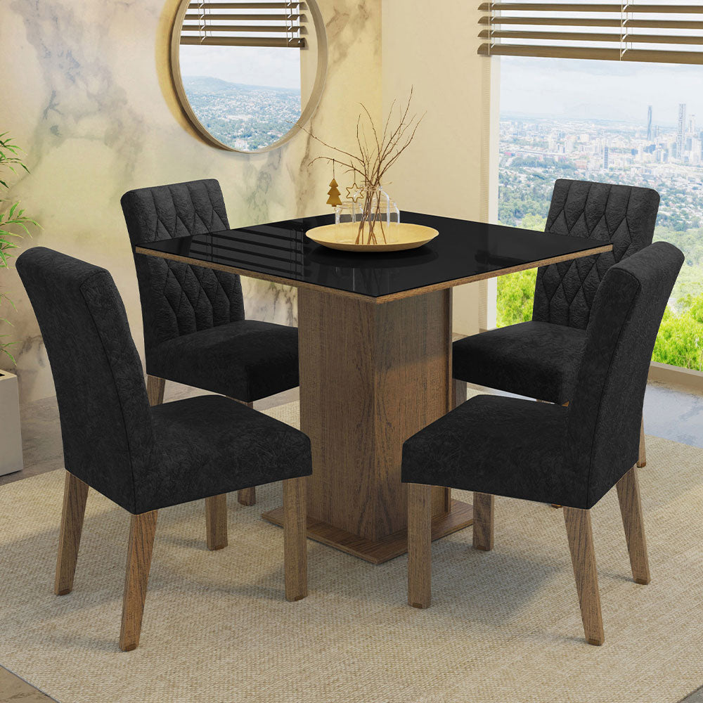 Juego de Comedor Mesa Tapa de Vidrio 4 Sillas Marrón/Negro/Oxford Anaju Madesa