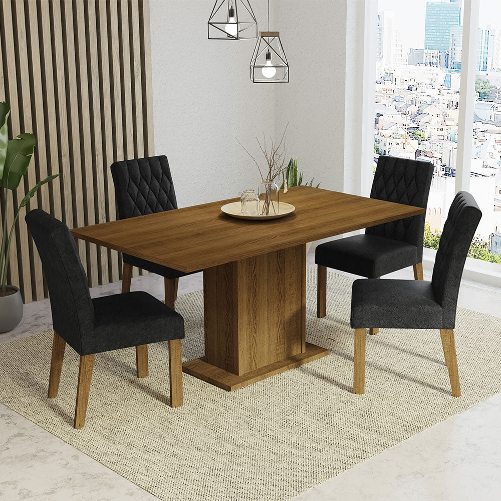 Juego de Comedor Cindy Mesa Rectangular Tapa de Madera con 4 Sillas Oxford Marrón Madesa