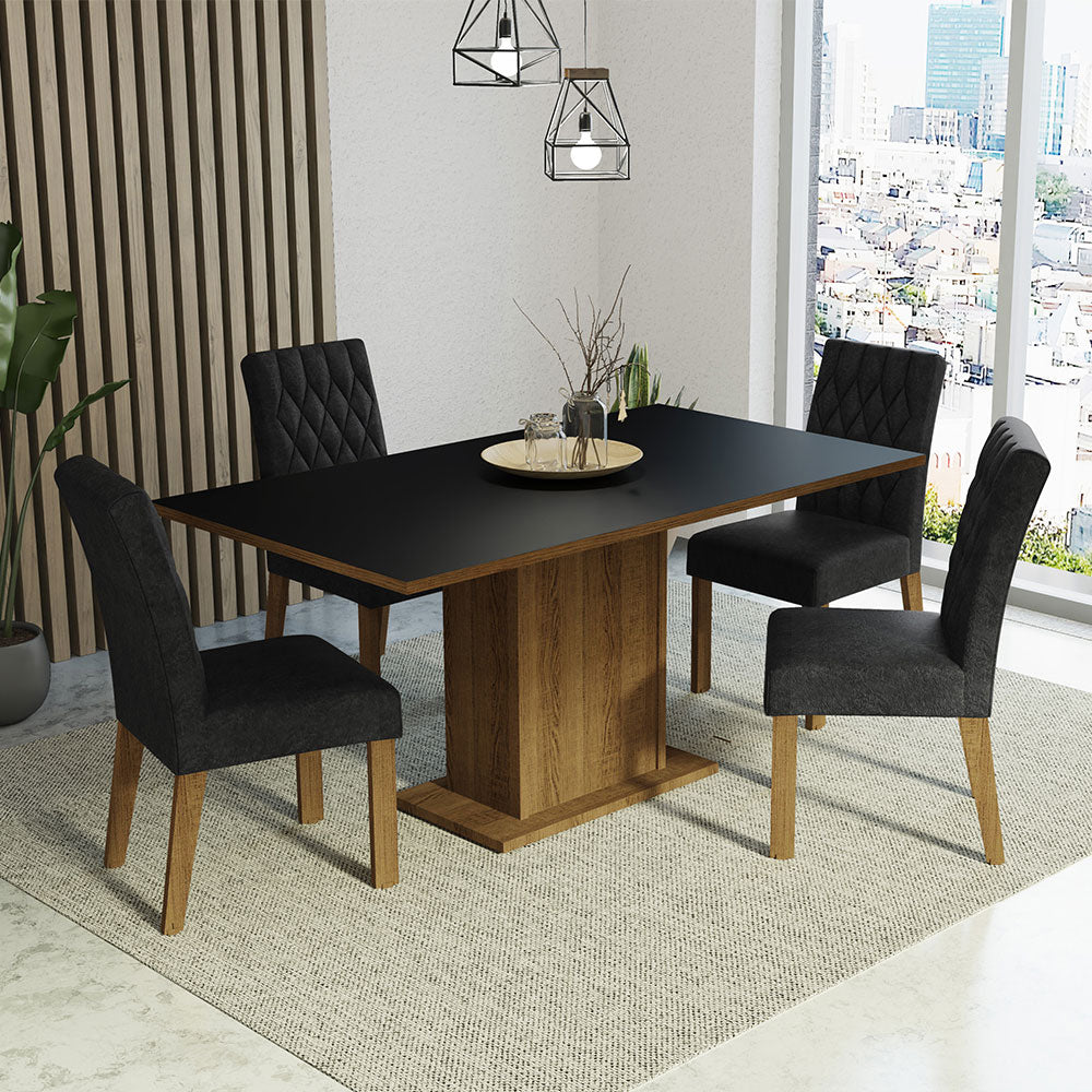Juego de Comedor Cindy Mesa Rectangular Tapa de Madera con 4 Sillas Oxford Marrón/Negro Madesa