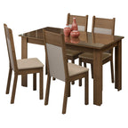 Juego de Comedor Eloá Mesa Rectangular Tapa de Vidrio con 4 Sillas Marrón/Crema/Beige Madesa