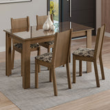 Juego de Comedor Mesa Tapa de Vidrio 4 Sillas Marrón/Beige Marrón Kiara Madesa