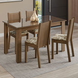Juego de Comedor Mesa Tapa de Vidrio 4 Sillas Marrón/Lírio Beige Kiara Madesa