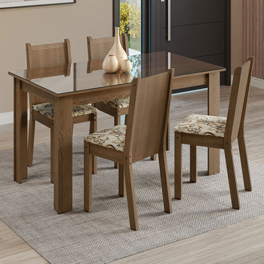 Juego de Comedor con Vidrio Sobrepuesto 4 Sillas Marrón/Lirio Beige Kiara Madesa