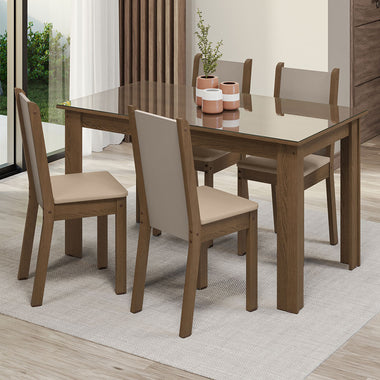 Juego de Comedor con Vidrio Sobrepuesto 4 Sillas Marrón/Crema/Beige Suzy Madesa