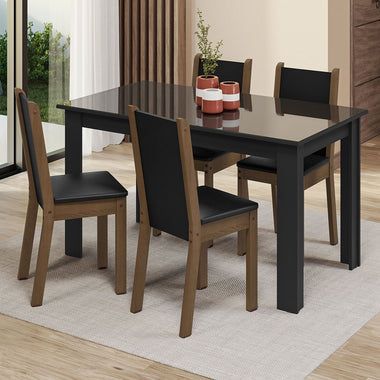 Juego de Comedor con Vidrio Sobrepuesto 4 Sillas Negro/Marrón Suzy Madesa