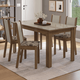 Juego Comedor Magnólia Mesa Tapa de Vidrio 4 Sillas Marrón/Crema/Beige Marrón Madesa