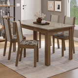 Juego Comedor Magnólia Mesa Tapa de Vidrio 4 Sillas Marrón/Crema/Floral Hibiscos Madesa