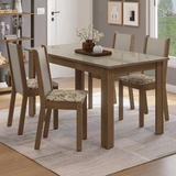 Juego Comedor Magnólia Mesa Tapa de Vidrio 4 Sillas Marrón/Crema/Lírio Beige Madesa