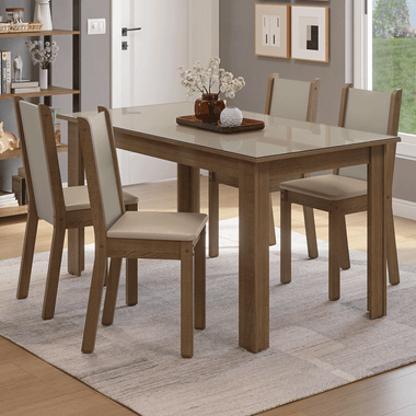 Juego de Comedor con Vidrio Sobrepuesto 4 Sillas Marrón/Crema/Sintético Beige Suzy Madesa