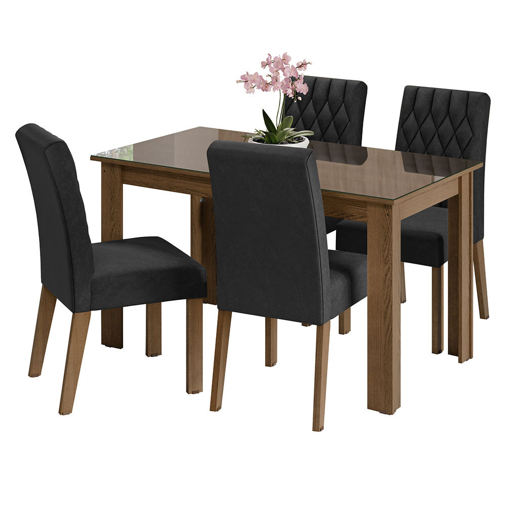 Juego de Comedor con Vidrio Sobrepuesto 4 Sillas Marrón/Oxford Celina Madesa