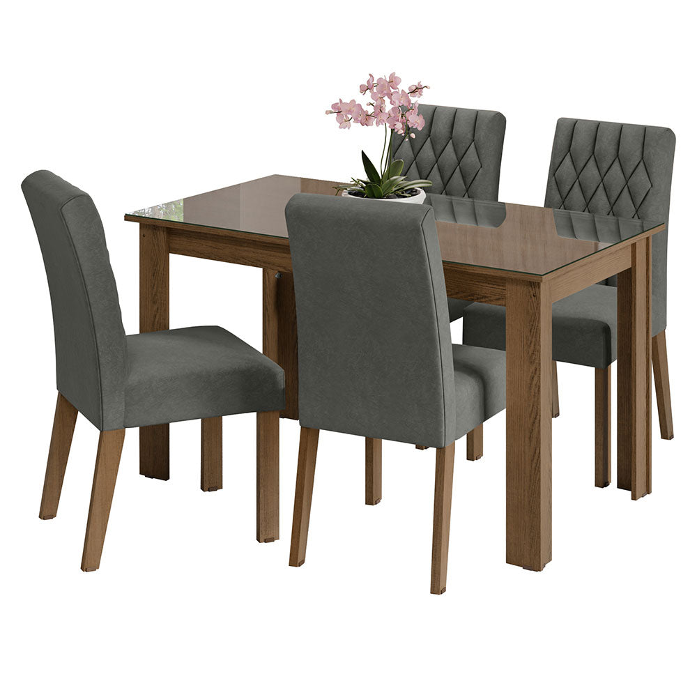 Juego de Comedor con Mesa de Tapa de Vidrio y 4 Sillas Marrón/Silver Celina Madesa