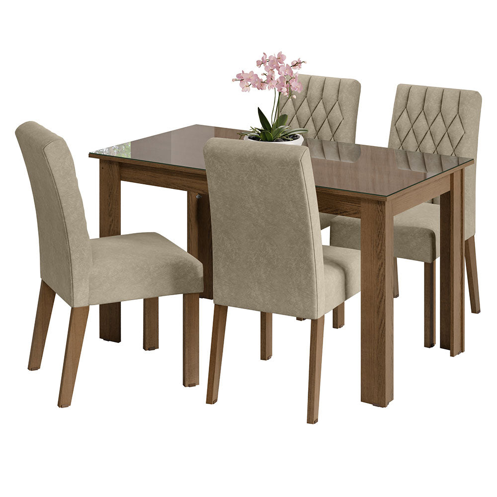 Juego de Comedor con Vidrio Sobrepuesto 4 Sillas Marrón/Imperial Celina Madesa