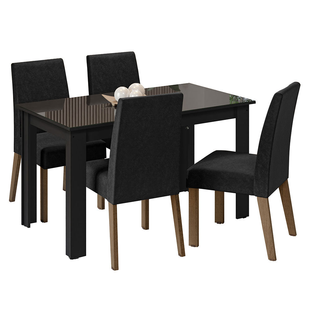 Juego de Comedor con Vidrio Sobrepuesto 4 Sillas Negro/Oxford Antônia Madesa