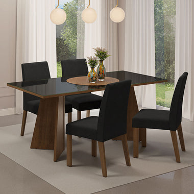 Juego de Comedor con Vidrio Sobrepuesto 4 Sillas Marrón/Negro Taylor Madesa