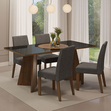 Juego de Comedor con Vidrio Sobrepuesto 4 Sillas Marrón/Negro Taylor Madesa