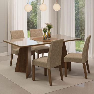 Juego de Comedor con Vidrio Sobrepuesto 4 Sillas Marrón/Crema Taylor Madesa