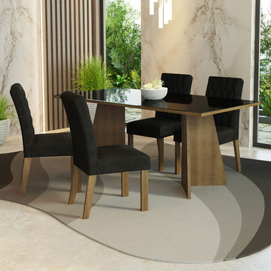 Juego de Comedor con Vidrio Sobrepuesto 4 Sillas Marrón/Negro Harper Madesa