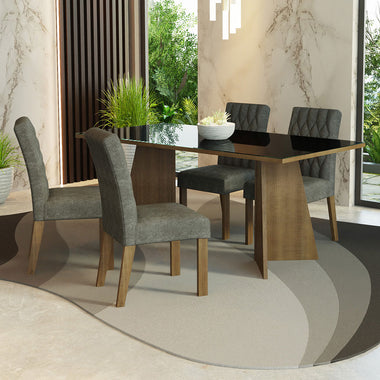 Juego de Comedor con Vidrio Sobrepuesto 4 Sillas Marrón/Gris Harper Madesa