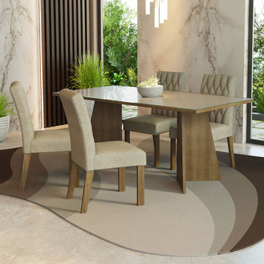 Juego de Comedor con Vidrio Sobrepuesto 4 Sillas Marrón/Crema Harper Madesa