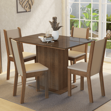Juego de Comedor con Vidrio Sobrepuesto 4 Sillas Marrón/Crema Martina Madesa