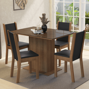 Juego de Comedor con Vidrio Sobrepuesto 4 Sillas Marrón/Negro Martina Madesa