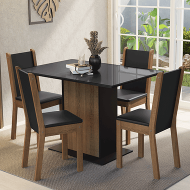 Juego de Comedor con Vidrio Sobrepuesto 4 Sillas Negro/Marrón Martina Madesa