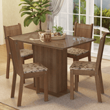Conjunto Comedor Mesa Mesada de Vidro 4 Sillas Marrón/Bege Marrom Camélia Madesa