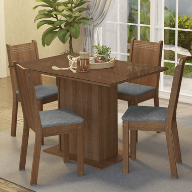 Juego de Comedor con Vidrio Sobrepuesto 4 Sillas Marrón/Silver Camélia Madesa