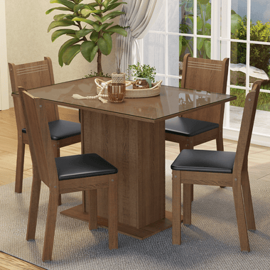 Juego de Comedor con Vidrio Sobrepuesto 4 Sillas Marrón/Negro Camélia Madesa
