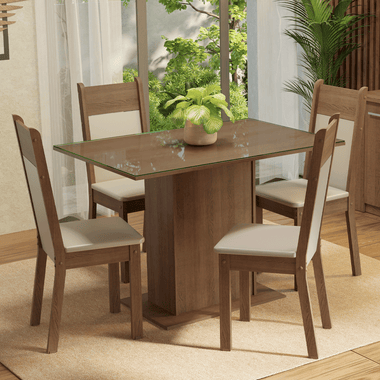 Juego de Comedor con Vidrio Sobrepuesto 4 Sillas Marrón/Crema Viena Madesa