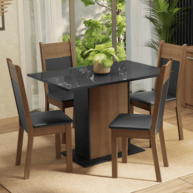 Juego de Comedor con Vidrio Sobrepuesto 4 Sillas Marrón/Negro Viena Madesa