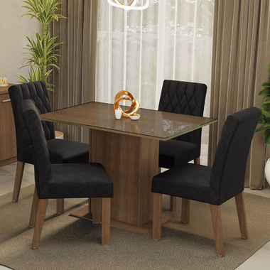 Juego de Comedor con Vidrio Sobrepuesto 4 Sillas Marrón/Oxford Reale Madesa