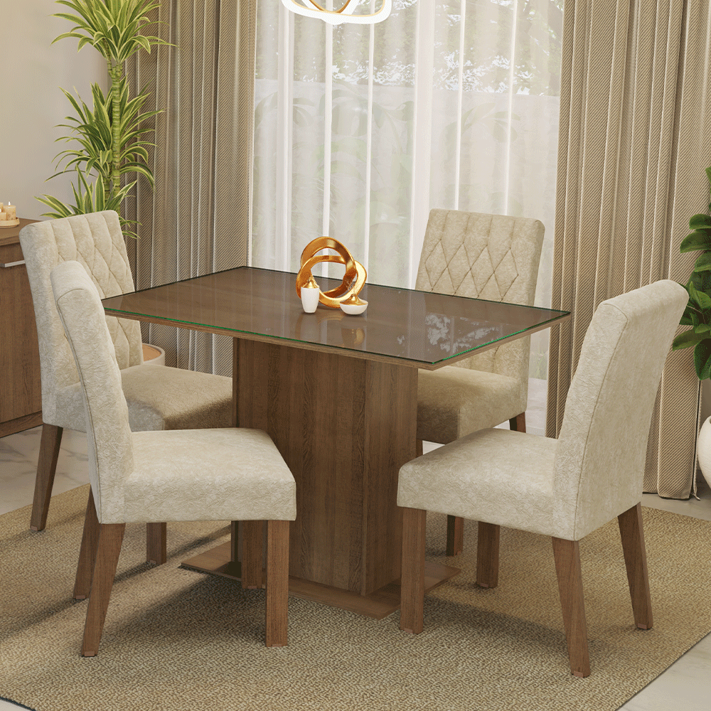 Juego de Comedor con Vidrio Sobrepuesto 4 Sillas Marrón/Imperial Reale Madesa