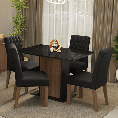 Juego de Comedor con Vidrio Sobrepuesto 4 Sillas Marrón/Negro/Oxford Reale Madesa