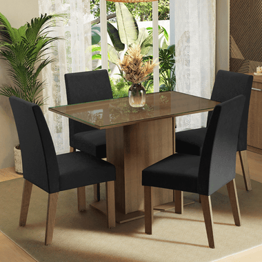 Juego de Comedor con Vidrio Sobrepuesto 4 Sillas Marrón/Oxford Zion Madesa