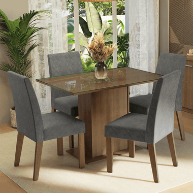 Juego de Comedor con Vidrio Sobrepuesto 4 Sillas Marrón/Silver Zion Madesa