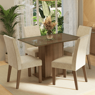 Juego de Comedor con Vidrio Sobrepuesto 4 Sillas Marrón/Imperial Zion Madesa