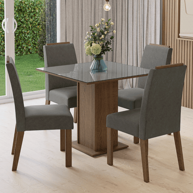 Juego de Comedor con Vidrio Sobrepuesto 4 Sillas Marrón/Gris/Silver Sines Madesa