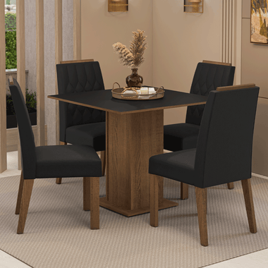 Juego de Comedor 4 Sillas Marrón/Negro/Oxford Cannes Madesa